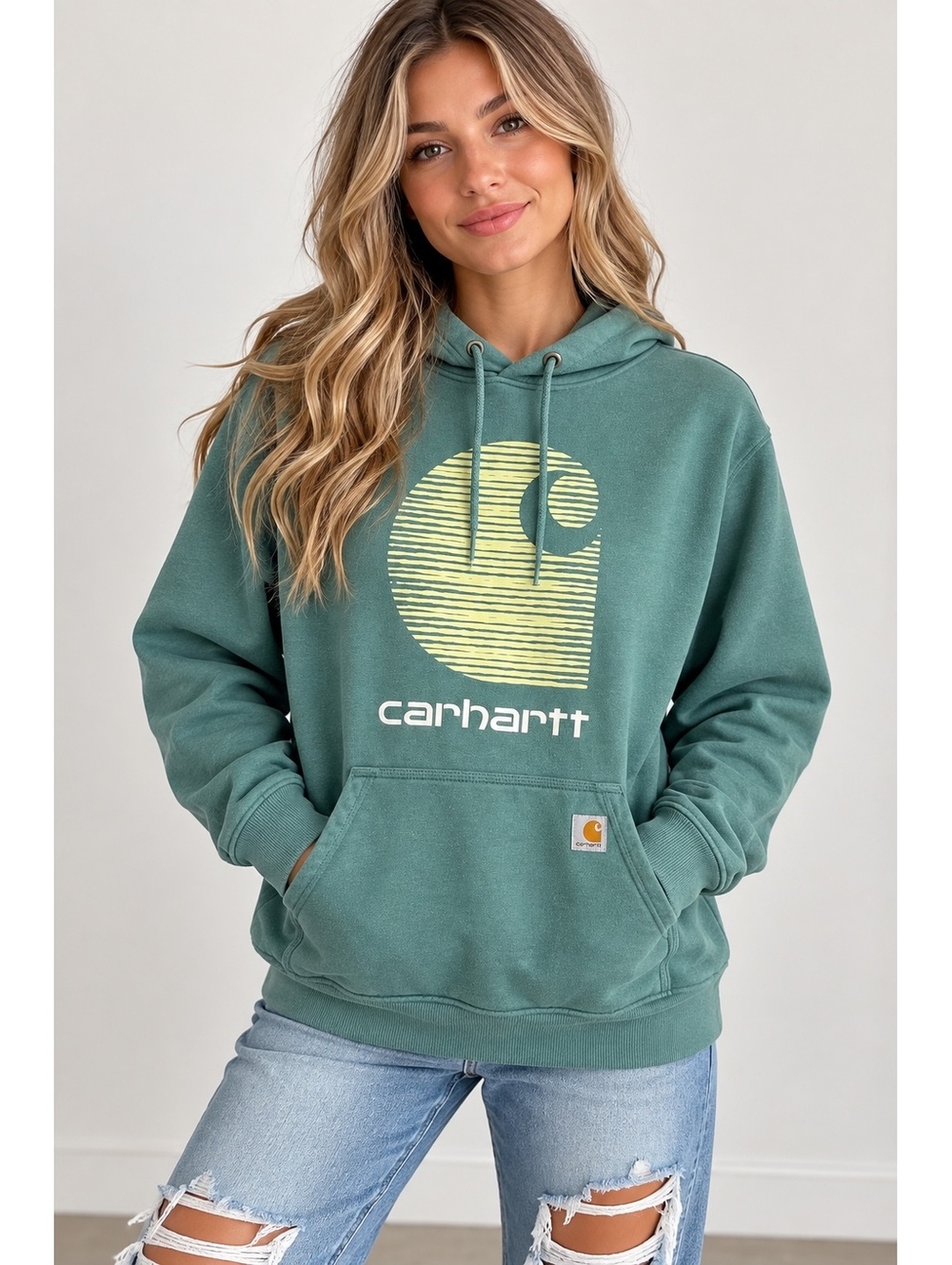 Carhartt Rain Defender Women’s Large Green Relaxed Fit Graphic Hoodie